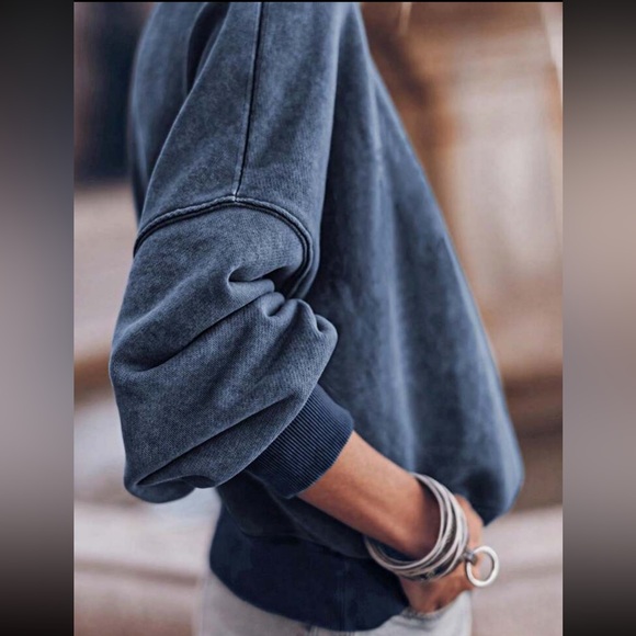 Boho Cotton Mineral Washed Oversized Mock Neck Dolman T Shirt Top Sweat Shirt - Picture 6 of 6